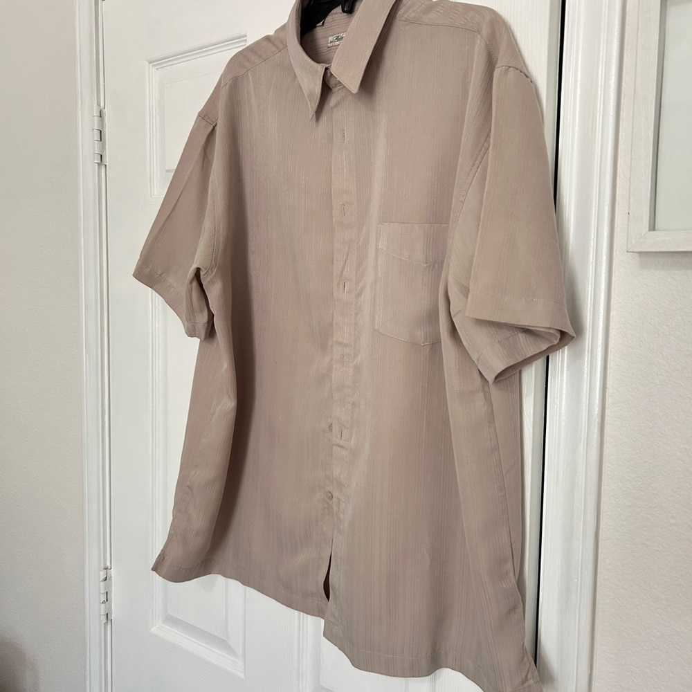 Milano Tan Casual Button Down Shirt Lightweight Cotton Blend